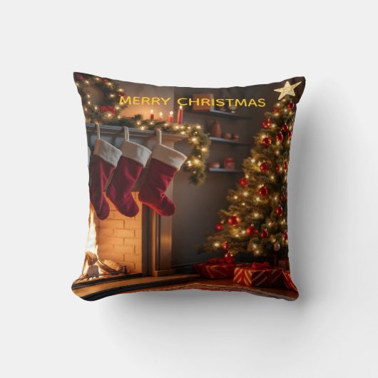 Merry Christmas Room Throw Pillow クッション (正面)