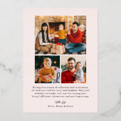 Merry Christmas Rose Gold Foil Ribbon Bow Photo 箔シーズンカード (裏面)