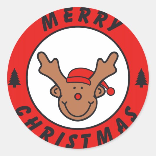 Merry Christmas Rudolf Rentier mit baum ラウンドシール (正面)