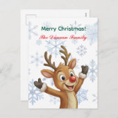 Merry Christmas Rudolph with Blue Snowflakes シーズンポストカード (正面/裏面)