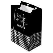 Merry Christmas Rustic Black & White Buffalo Plaid ミディアムペーパーバッグ (正面アングル)
