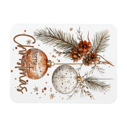 Merry Christmas Rustic Greeting マグネット (横)