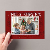 Merry Christmas Rustic Red Family Photo アクリル招待状 (インサイチュ (ポータブル))