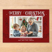 Merry Christmas Rustic Red Family Photo アクリル招待状 (正面)