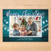 Merry Christmas Rustic Wood Family Photo アクリル招待状 (正面)