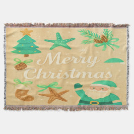 Merry Christmas Sage Green スローブランケット
