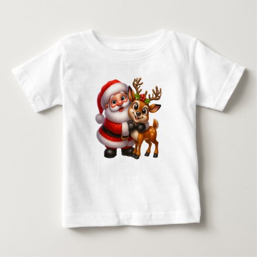 Merry Christmas Santa and Deer T-shirt ベビーTシャツ (正面)
