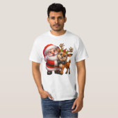 Merry Christmas Santa and Deer T-shirt Tシャツ (正面フル)