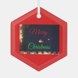 Merry Christmas Santa and Rudolph ガラスオーナメント