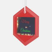 Merry Christmas Santa and Rudolph ガラスオーナメント (正面左)