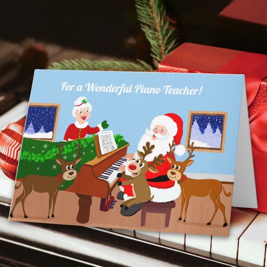 Merry Christmas Santa as Piano Teacher Teaching カード