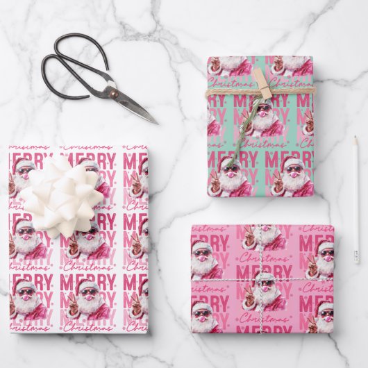 Merry Christmas Santa Blowing Bubble Gum Gift Wrap ラッピングペーパーシート (正面)