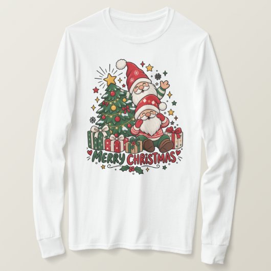Merry Christmas Santa & Christmas Tree Holiday Des Tシャツ (デザイン正面)