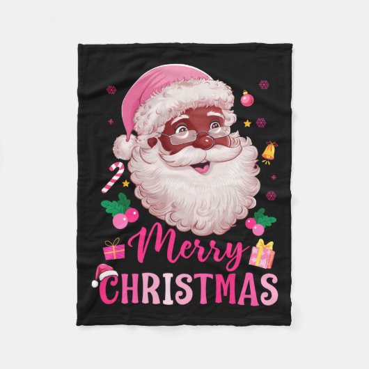 Merry Christmas Santa Claus Black Afro African Ame フリースブランケット (正面)