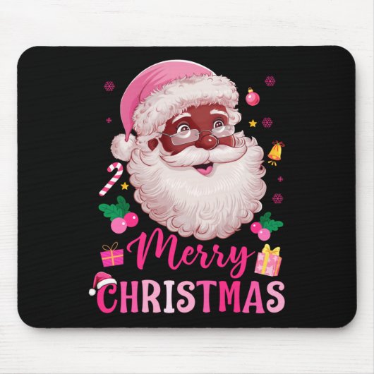 Merry Christmas Santa Claus Black Afro African Ame マウスパッド (正面)