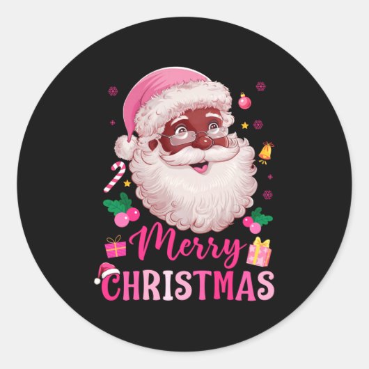 Merry Christmas Santa Claus Black Afro African Ame ラウンドシール (正面)