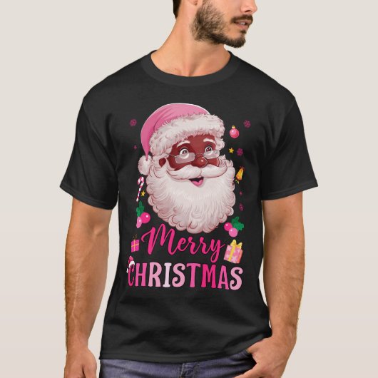 Merry Christmas Santa Claus Black Afro African Ame Tシャツ (正面)