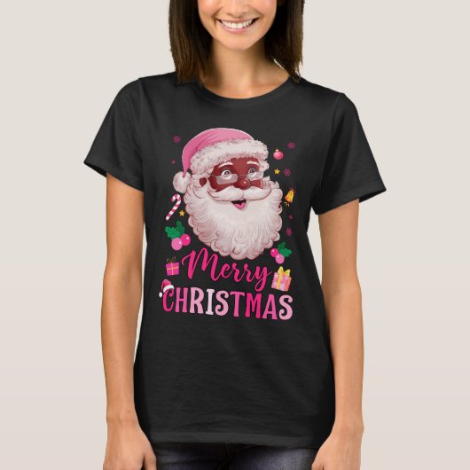 Merry Christmas Santa Claus Black Afro African Ame Tシャツ (正面)