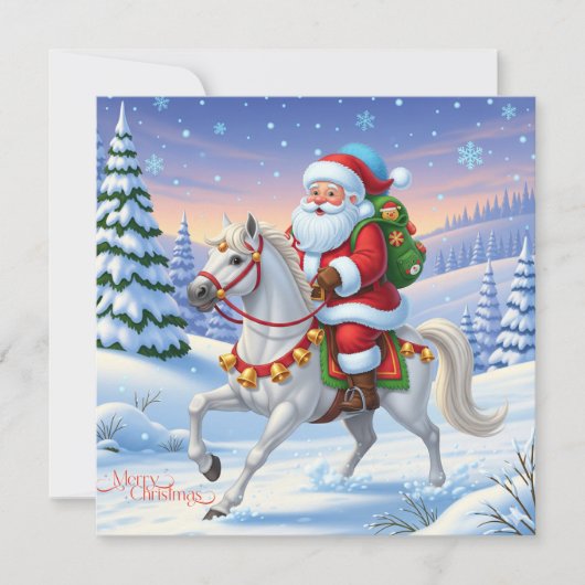 Merry Christmas Santa Claus on White Horse シーズンカード (正面)