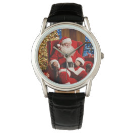 Merry Christmas Santa Claus Watch w/ Leather Band 腕時計