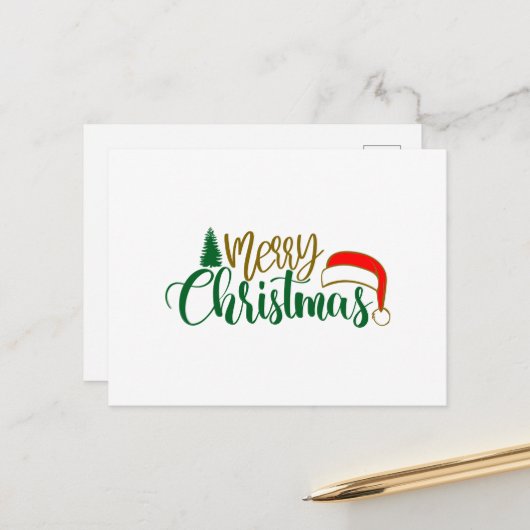 Merry Christmas Santa Hat ポストカード (正面/裏面インサイチュ)