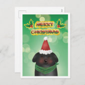 Merry Christmas Santa Hat Dog シーズンポストカード (正面/裏面)