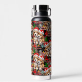 Merry Christmas Santa Hat Dog Puppy Design - Black ウォーターボトル (背面)