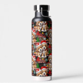 Merry Christmas Santa Hat Dog Puppy Design - Black ウォーターボトル (左面)