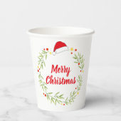 Merry Christmas Santa Hat Greenery Wreath Party 紙コップ (裏面)