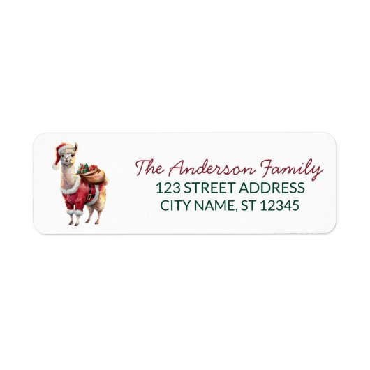 Merry Christmas Santa Hat Llama  Return Address La ラベル (正面)