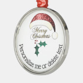 Merry Christmas Santa hat Sparkles Custom text メタルオーナメント (左)