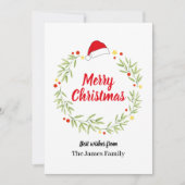Merry Christmas Santa Hat Wreath シーズンカード (正面)