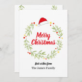 Merry Christmas Santa Hat Wreath シーズンカード (正面/裏面)