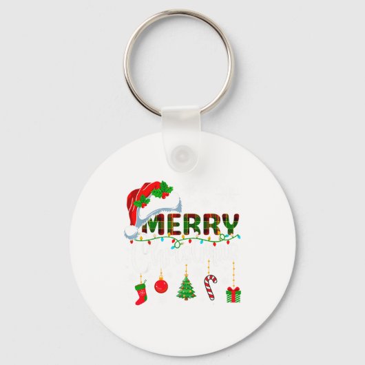 Merry Christmas Santa Hat Xmas Lights Family Men W キーホルダー (正面)