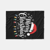 Merry Christmas Santa Hat Xmas Lights Red Family M フリースブランケット (正面(横))