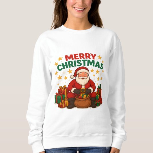 Merry Christmas Santa Holiday Sweatshirt Women スウェットシャツ (正面)