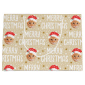 Merry Christmas Santa One Photo Cute Face Beige ラージペーパーバッグ (正面)