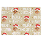 Merry Christmas Santa One Photo Cute Face Beige ラージペーパーバッグ (裏面)