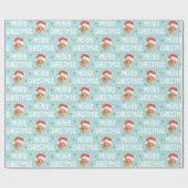 Merry Christmas Santa One Photo Cute Face Blue ラッピングペーパー (フラット)
