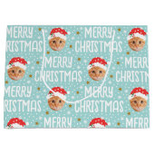 Merry Christmas Santa One Photo Cute Face Blue ラージペーパーバッグ (正面)
