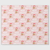 Merry Christmas Santa One Photo Cute Face Pink ラッピングペーパー (フラット)