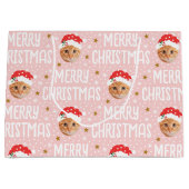 Merry Christmas Santa One Photo Cute Face Pink ラージペーパーバッグ (正面)