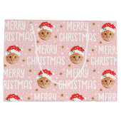 Merry Christmas Santa One Photo Cute Face Pink ラージペーパーバッグ (裏面)
