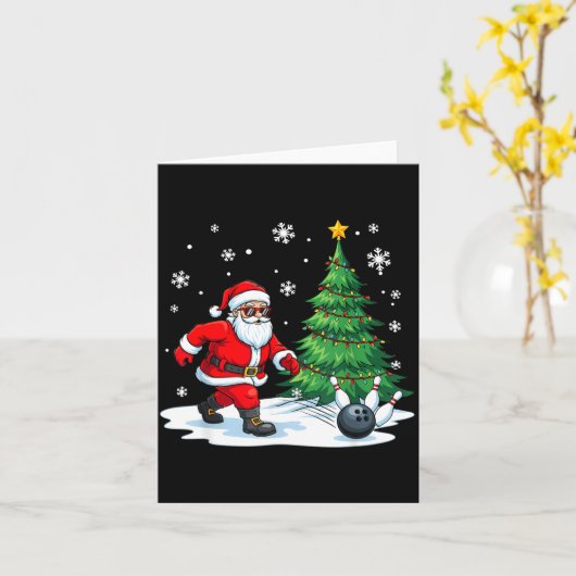 Merry Christmas Santa Playing Bowling Srt Lovers  カード (黄色い花)