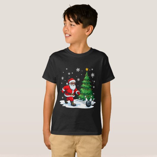 Merry Christmas Santa Playing Bowling Srt Lovers  Tシャツ (正面フル)