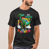 Merry Christmas Santa Rainbow Elf Saurus Rex Tシャツ (正面)