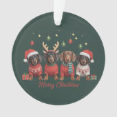 Merry Christmas Santa Reindeer Dachshund Weiner  オーナメント (正面)