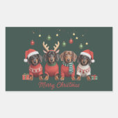 Merry Christmas Santa Reindeer Dachshund Weiner  長方形シール (正面)