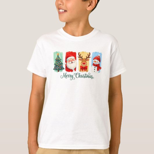 Merry Christmas Santa Reindeer Snowman Tシャツ (正面)