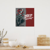 Merry Christmas Santa riding a Motorcycle ポスター (キッチン)